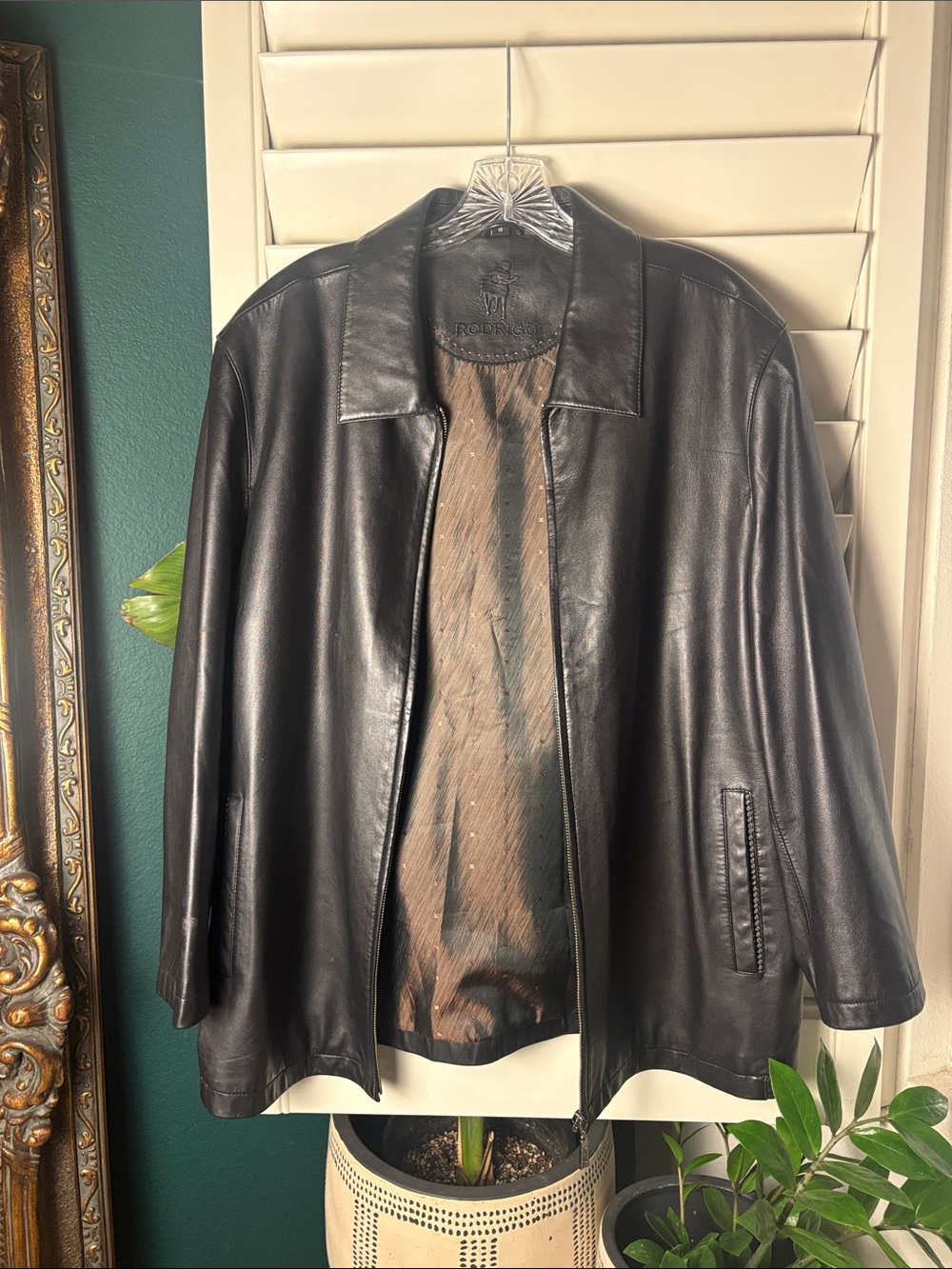 Rodrigo Men’s 100% Sheepskin Leather Black Zip Jacket Size 50/175